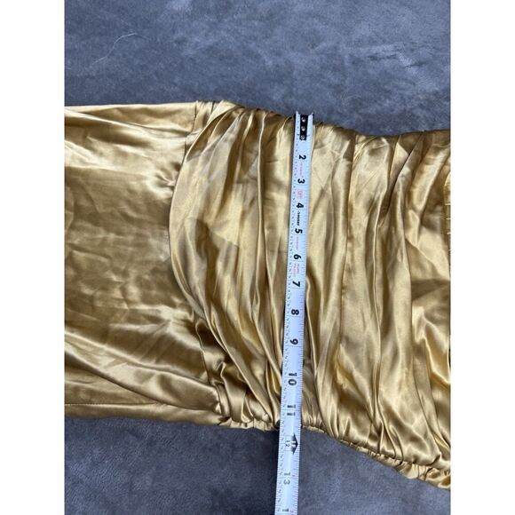 Cache Gold Silk Satin Halter Dress Size 2 NWT Vintage Glam Ruched Ruffle Gown - Picture 12 of 16